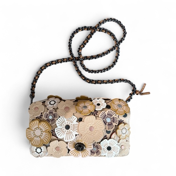 Coach Floral Shoulder Bag - Cream and Tan Coach 1941 Dinky Tea Rose bag NWT - Picture 2 of 16